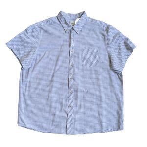 ROWM Mens XXL Short Sleeve Button Up Shirt Blue White Striped Cotton Preppy